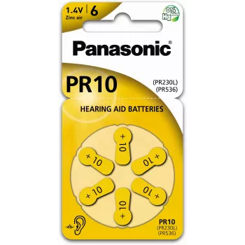Panasonic Batteries PR-230(10)/6LB Baterie cynkowo-powietrzne do aparatów słuchowych, rozmiar 10, 1,45 V, 100 mAh, 6 sztuk