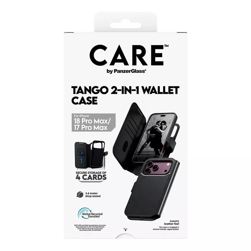 CARE by PanzerGlass Tango Etui typu Flip dla Apple iPhone 17 Pro Max - kompatybilne z MagSafe - skóra wegańska - czarny