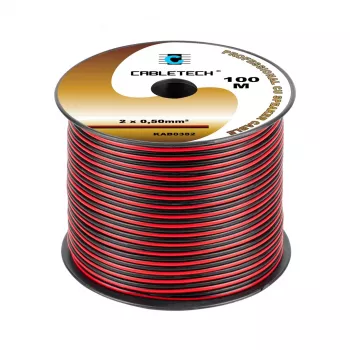 CABLETECH KAB0382 Kabel głośnikowy 2x0,5mm² OFC 20m czarno-czerwony