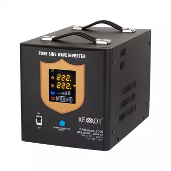 KEMOT PROsinus-2000 Przetwornica UPS z czystym sinusem 12V na 230V 2000VA/1200W z funkcją ładowania - Czarny