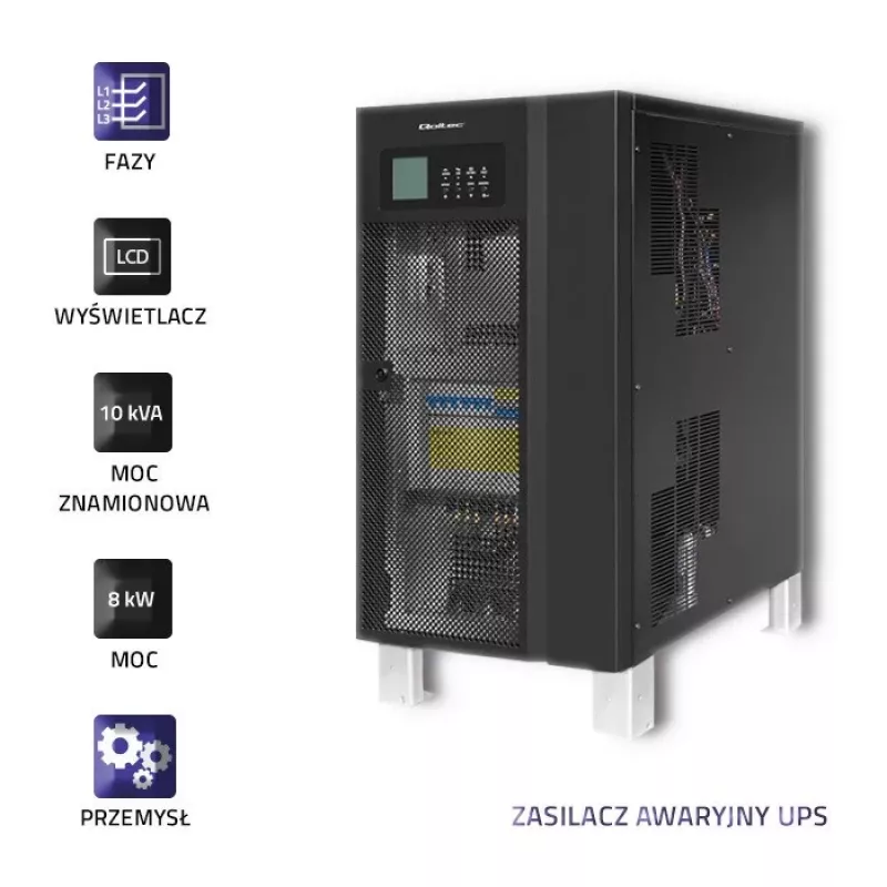 Qoltec 53948 3-fazowy UPS z podwójną konwersją Online 10kVA 8kW z LCD
