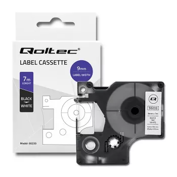 Qoltec DYMO D1 Kompatybilna Taśma Etykietująca 40913, 9mm x 7m, Biała z Czarnym Nadrukiem