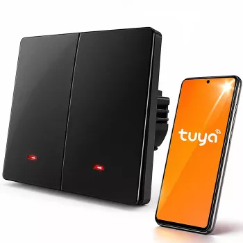 Qoltec 52708 Smart Wi-Fi 2-Kanałowy Przełącznik Światła z Timerem, Tuya Smart Life, Czarny
