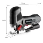 Graphite 58G078 800W Wyrzynarka wahadłowa o zmiennej prędkości z prowadnicą laserową i oświetleniem LED, głębokość cięcia drewna 80 mm, szybka wymiana T-Shank, cięcie skośne 45°, aluminiowa podstawa, kabel 3 m