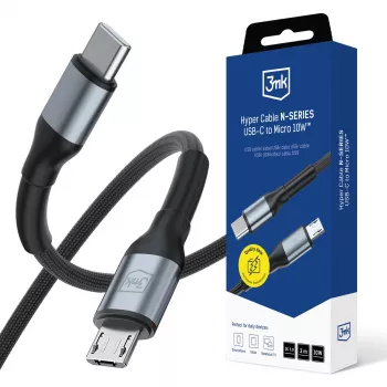 3mk Hyper Cable N-SERIES USB-C na Micro USB 3m QC 3.0 10W Czarny