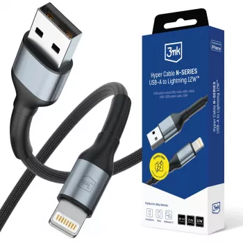 3mk Hyper Cable N-SERIES USB-A do Lightning 2m QC 3.0 5V/2.4A 12W Czarny