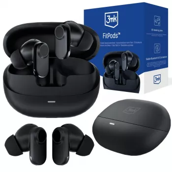 3mk FitPods BT 6.0 True Wireless Stereo Słuchawki douszne z etui ładującym, Bluetooth 5.0, sterowanie dotykowe, IPX4, czarny