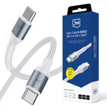 3mk Hyper Cable N-SERIES USB-C na USB-C 2m PD 3.0 QC 3.0 20V/5A 100W Biały