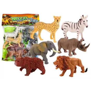 LEAN TOYS Zestaw 6 figurek dzikich zwierząt, słoń, lew, nosorożec, tygrys, zebra, żyrafa