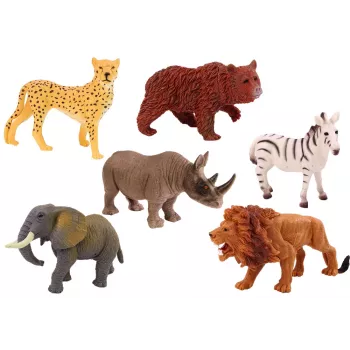 LEAN TOYS Zestaw 6 figurek dzikich zwierząt, słoń, lew, nosorożec, tygrys, zebra, żyrafa
