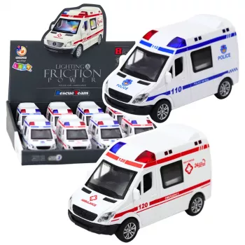 LEAN TOYS Samochód policyjny i karetka - pojazdy ratunkowe napędzane tarciem z światłami i dźwiękami, otwierane drzwi, mieszany asortyment