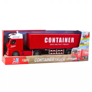 LEAN TOYS Ciężarówka transportowa z kontenerem, światła i dźwięki, czerwona