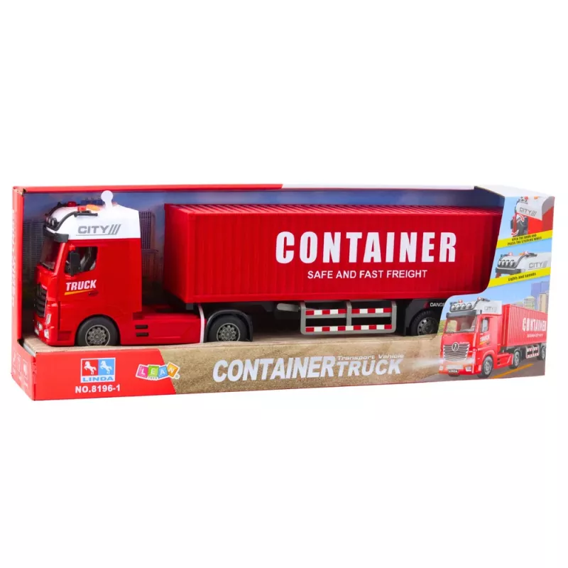 LEAN TOYS Ciężarówka transportowa z kontenerem, światła i dźwięki, czerwona