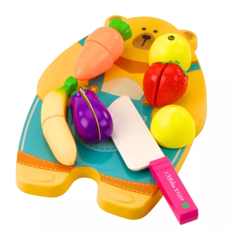 LEAN TOYS Zestaw edukacyjny deska do krojenia owoców i warzyw z nożem dla dzieci