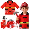 LEAN TOYS 158 Zestaw Strażaka z Hełmem, Gaśnicą i Łomem – Czerwony, Rozmiar uniwersalny, Wiek 3-8 lat