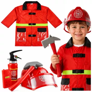 LEAN TOYS 158 Zestaw Strażaka z Hełmem, Gaśnicą i Łomem – Czerwony, Rozmiar uniwersalny, Wiek 3-8 lat