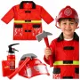 LEAN TOYS 158 Zestaw Strażaka z Hełmem, Gaśnicą i Łomem – Czerwony, Rozmiar uniwersalny, Wiek 3-8 lat