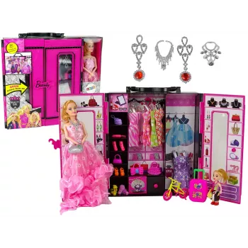 LEAN TOYS Lalka z Szafą na Ubrania i Przebieralnią dla Lalek w Walizce Beauty Girl