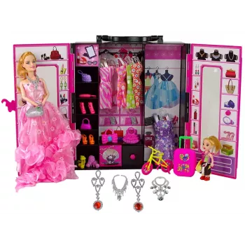 LEAN TOYS Lalka z Szafą na Ubrania i Przebieralnią dla Lalek w Walizce Beauty Girl