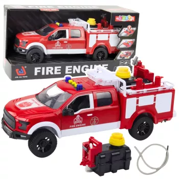 LEAN TOYS Wóz strażacki z funkcją wody, światłami i dźwiękami, biało-czerwony, 1:12