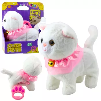 LEAN TOYS Interaktywny kotek na smyczy różowy z falbanką Tinkerbell chodzi i miauczy
