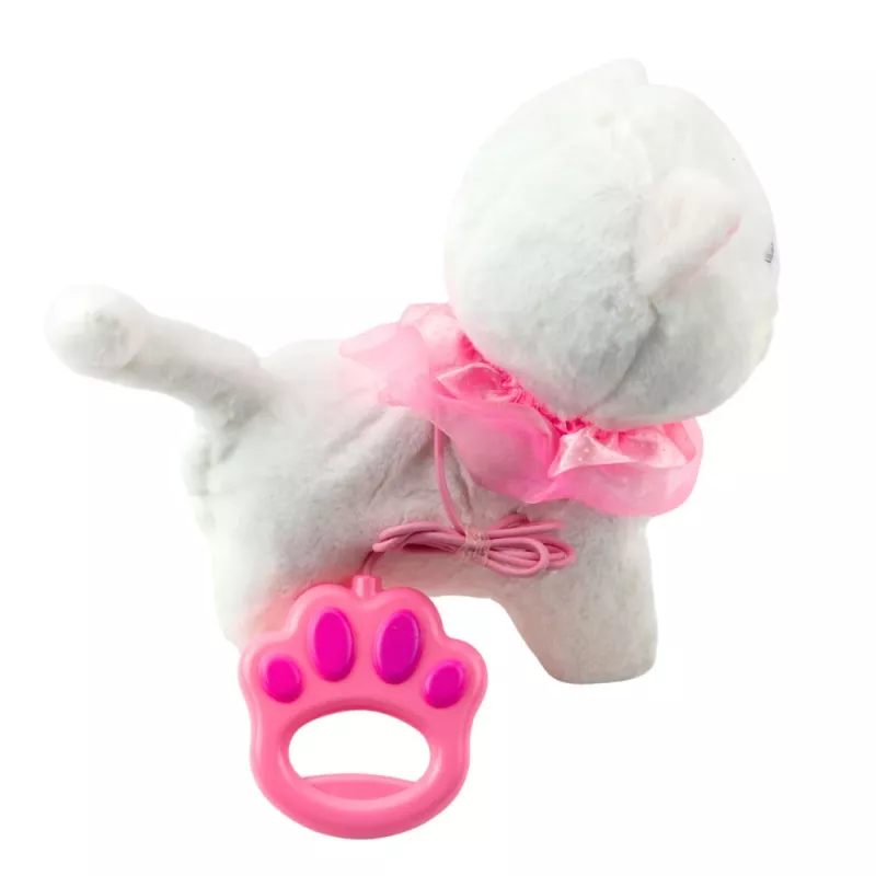 LEAN TOYS Interaktywny kotek na smyczy różowy z falbanką Tinkerbell chodzi i miauczy