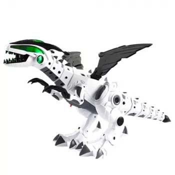 LEAN TOYS Zasilany bateryjnie robot dinozaur z ruchomymi skrzydłami, światłem i dźwiękiem, biały