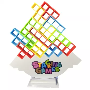Gra zręcznościowa LEAN TOYS Tetris Tower Balancing 16 klocków 22 karty kolorów