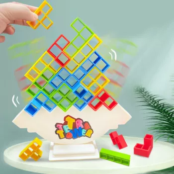 Gra zręcznościowa LEAN TOYS Tetris Tower Balancing 16 klocków 22 karty kolorów