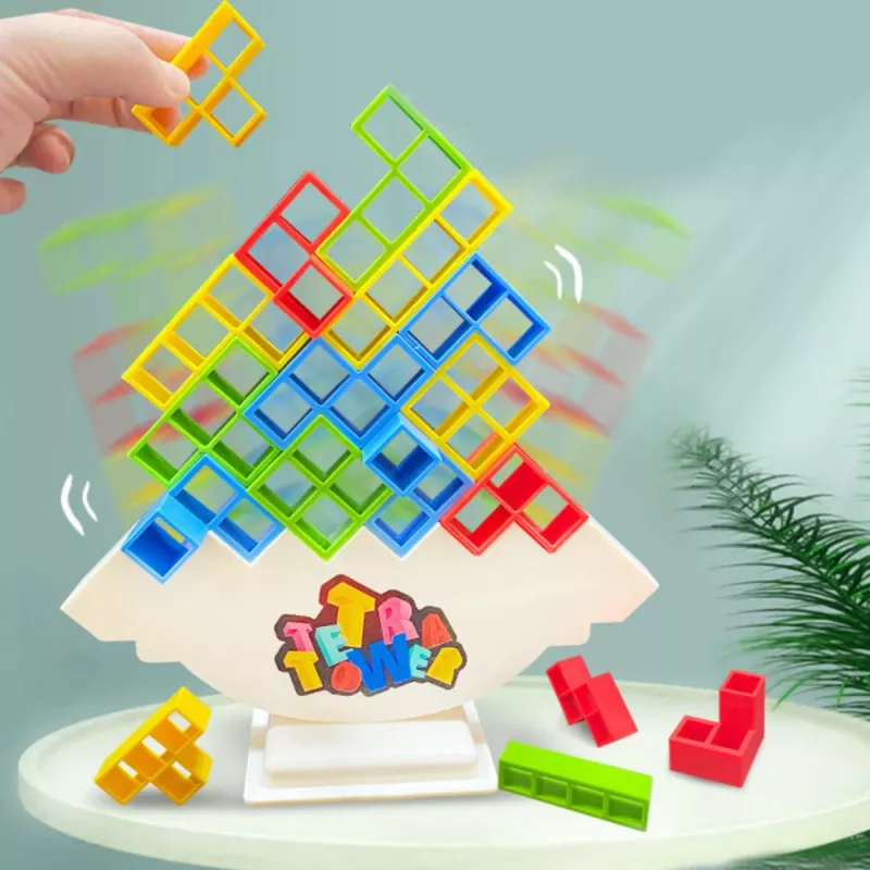 Gra zręcznościowa LEAN TOYS Tetris Tower Balancing 16 klocków 22 karty kolorów