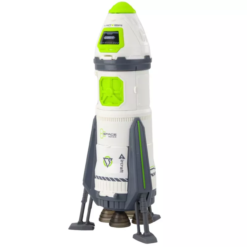 LEAN TOYS Zestaw rakieta kosmiczna z figurkami astronautów, światłem i dźwiękiem, 42 cm, biały szary pomarańczowy