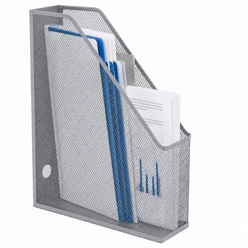 LEAN Metalowy biurowy organizer na dokumenty i teczki, pionowy, srebrny, A4