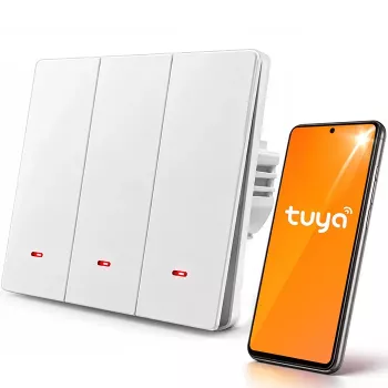 Qoltec 3-kanałowy inteligentny Wi-Fi przełącznik światła z timerem, Tuya i Smart Life, biały