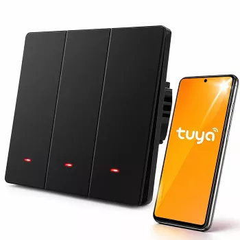 Qoltec 3-kanałowy inteligentny dotykowy przełącznik światła Wi-Fi, czarny
