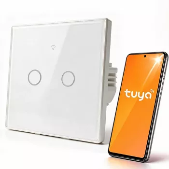 Qoltec 2-kanałowy dotykowy inteligentny włącznik światła Wi-Fi Tuya Smart Life szkło hartowane biały