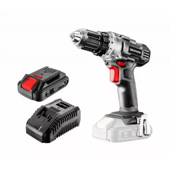 Graphite 58G000-SET1 18V Akumulatorowa Wiertarko-wkrętarka z 2x bateriami 2.0Ah, 35 Nm, bezkluczowym uchwytem, oświetleniem LED, czarno-czerwona
