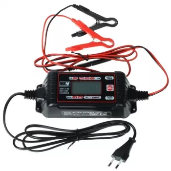 MW Power MW-SC4E 12V 4A Automatyczna 4-stopniowa ładowarka akumulatorów do akumulatorów kwasowo-ołowiowych AGM GEL MF 10-120Ah ze wskaźnikami LED, krokodylkami, wtyczką EU