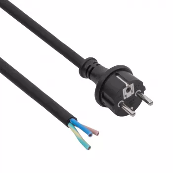 Akyga AK-OT-04S gumowy przewód zasilający H05RR-F 3 x 1,5 mm², wtyk CEE 7/7 – wolne końce, 5 m, czarny