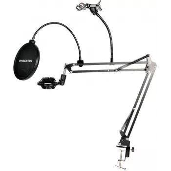 MOZOS MKIT-DESK Zestaw akcesoriów do mikrofonu z wysięgnikiem, pop filtrem, amortyzatorem, osłoną przeciwwietrzną, zaciskiem biurkowym i opaskami kablowymi - Czarny
