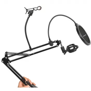 MOZOS MKIT-DESK Zestaw akcesoriów do mikrofonu z wysięgnikiem, pop filtrem, amortyzatorem, osłoną przeciwwietrzną, zaciskiem biurkowym i opaskami kablowymi - Czarny