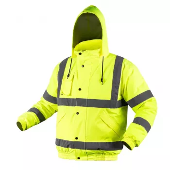 NEO TOOLS Lekko ocieplana kurtka robocza typu bomber o wysokiej widoczności, fluorescencyjny żółty, rozmiar XXL