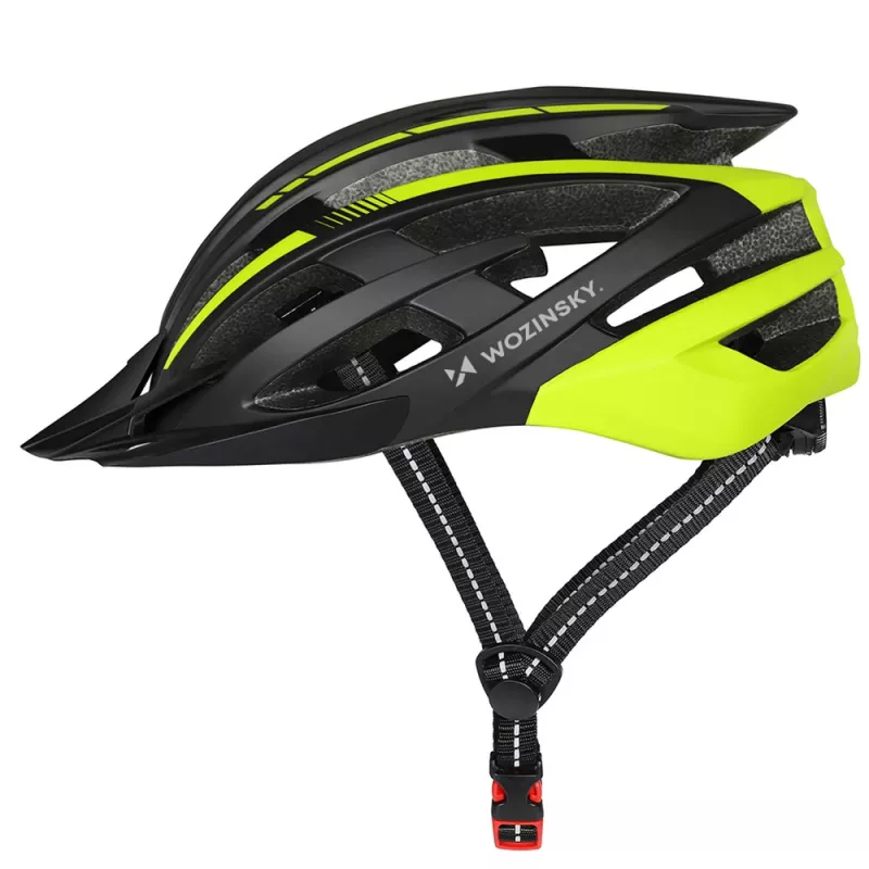 Kask rowerowy MTB WOZINSKY z odpinanym daszkiem i tylnym światłem USB, 57-62 cm, czarno-żółty