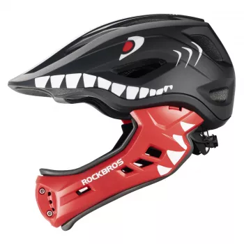 Kask rowerowy dla dzieci ROCKBROS TT-32006 Shark konwertowalny z odpinaną osłoną podbródka, rozmiar S (48-52 cm), czarny