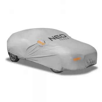 NEO TOOLS Wielowarstwowy wodoodporny pokrowiec samochodowy XL, 2-warstwowy PEVA, ochrona UV, elastyczny dół, pasy mocujące, szary
