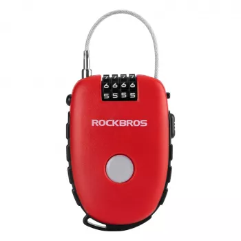 Rockbros Linka zabezpieczająca zwijana 32420981001 Czerwona - 3-cyfrowy kod, 90 cm pleciona stal