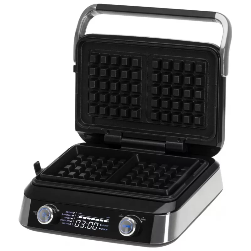 Adler AD 3084 gofrownica z wyświetlaczem LED, 5 programów, 7 poziomów zarumienienia, 1600 W (maks. 2400 W), płyty nieprzywierające, czarno-srebrna