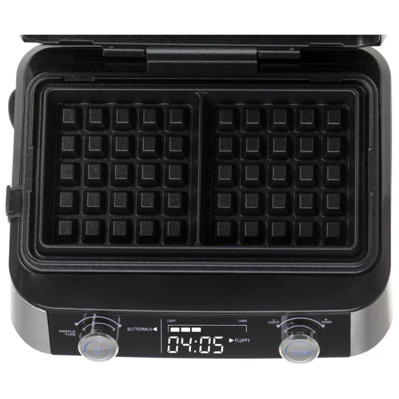 Adler AD 3084 gofrownica z wyświetlaczem LED, 5 programów, 7 poziomów zarumienienia, 1600 W (maks. 2400 W), płyty nieprzywierające, czarno-srebrna