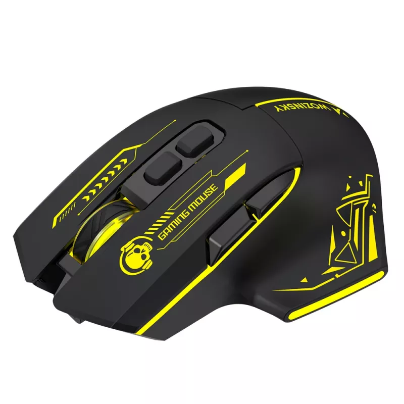 WOZINSKY WMGB-1181 Bezprzewodowa mysz gamingowa, 3200 DPI, podświetlenie RGB, ładowalna, czarno-żółta