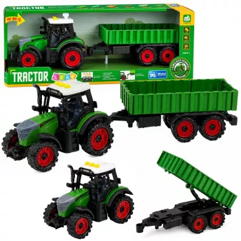 LEAN TOYS Traktor rolniczy z przyczepą rolniczą, napęd cierny, światła i dźwięk, 35 cm