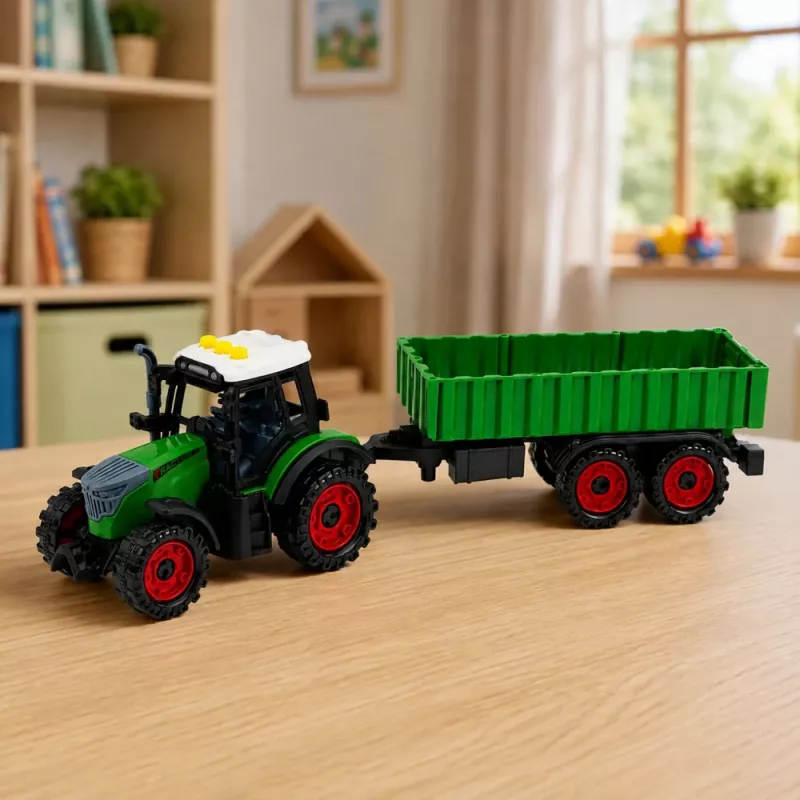 LEAN TOYS Traktor rolniczy z przyczepą rolniczą, napęd cierny, światła i dźwięk, 35 cm